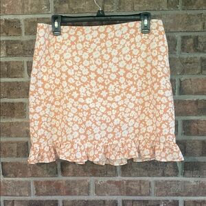 Pink Lily Floral Pencil Skirt - Peach and White